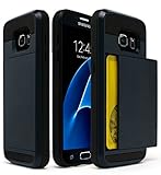 Bastex Samsung Galaxy S7 Case, Hybrid Black Rubber Silicone Cover Navy Blue Hard Plastic Hidden Credit Card Cash Id Holder Slot Case for Samsung Galaxy S7 G930