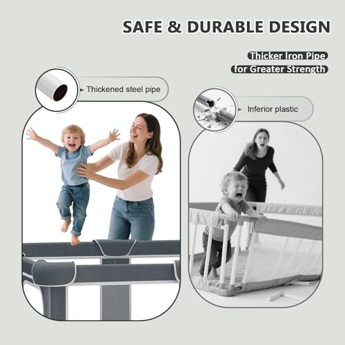 Image of Foldable Playpen for Babies and Toddlers, 71 inchx79 inch Portable Play Yard with Mat, Kids Collapsible Play Pen with Sturdy Metal Frame & Mesh Walls, Indoor & Outdoor Baby Fence Play Area