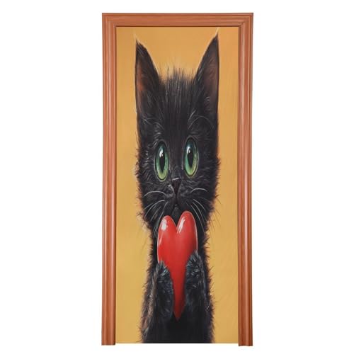 FLildon Loving Black Cat Door Cover Decoration, Party Accessory Porch Decor for Festive Ornament Room Door Covers 32 x 79 Inch