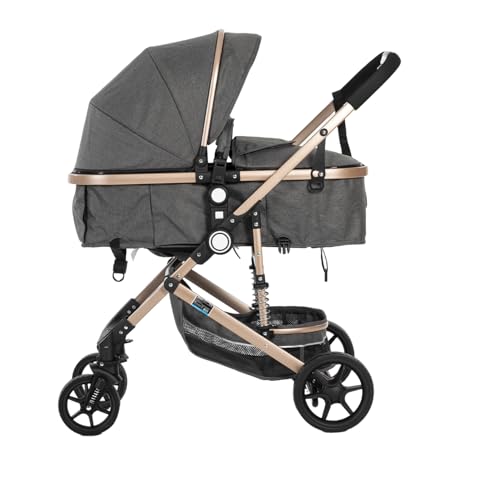 FOXSPORT - Carrito plegable 2 en 1, longitud 82 cm, ancho 37 cm, cinturón de seguridad de 5 puntos, tela de lona de nailon para sombrilla, cargado 25 kg (gris)