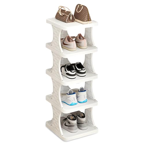 Jicyor 1 zapatero con 5 niveles, zapatero desmontable, ahorra espacio, armario estrecho blanco adecuado para el albergue se puede colocar en la entrada