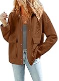 Dokotoo Chocolate Brown Fall Clothes Outfits for Women Long Sleeve Casual Button Up Quilted Jackets Winter Clothing for Women Floral Print Winter Coats Solid Fashion Jacket Shacket with Pockets XXL
