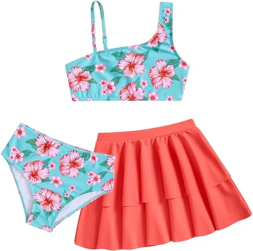 Image of RAISEVERN Girls Swimsuit 3 Piece Bathing Suits Cute Swimwear for 5-12 Years