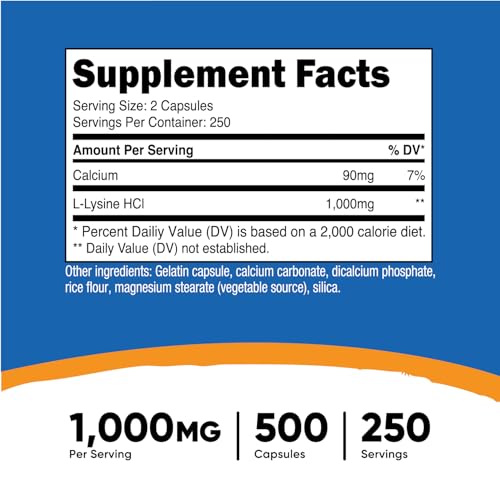 Nutricost ZL00772 L-Lysine 1000Mg Per Serving, 250 Servings, 500 Capsules thumb #1