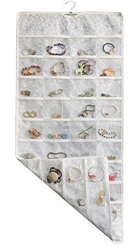 Bb Brotrade Hanging Jewelry Organizer,Double Sided Jewelry Storage Organizer With Embossed Pattern,80 Clear Pvc Pockets Organizer For Holding Jewelries (White) #TOP3