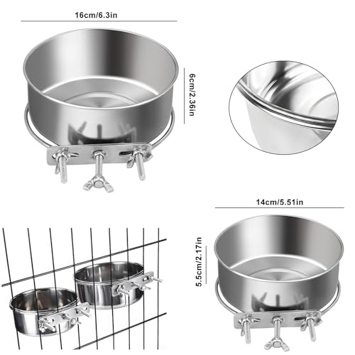 2 x Edelstahl-Fressnapf zum Aufhängen, mit drei Bolzenhaltern, Wassernapf, Futternapf für Hundehütte, Käfigkäfige, Haustiernapf für Hunde, Katzen, Vögel, Schwein, Kaninchen, robust, langlebig, mit