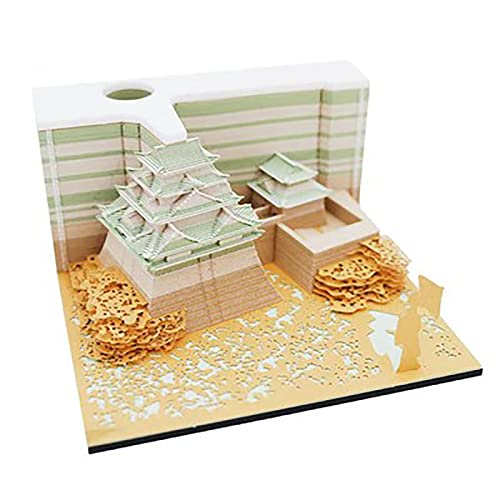 Bloc de notas de regalo creativo,Bloc notas 3d Nagoya Castle con portalápices,notas talladas en papel 8*8*4cm,marcadores divertidos,nota adhesiva,decoración escritorio,regalo,artesanías hechas a mano Cover