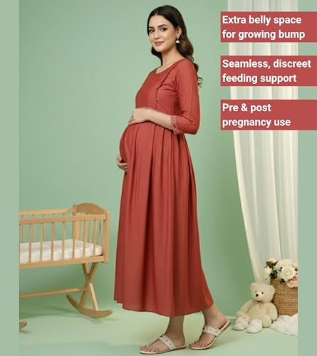 Image of DUMMY SHAPE Pregnancy Dresses for Women Cotton | Floral Anarkali Flare Kurta with Dual Nursing Zippers | Pregnancy & Breastfeeding | Feeding Kurtis | Baby Shower | Gifts for Pregnant Woman