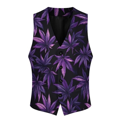 Purple Maple Leaf Weed Men's Suit Vests Dress Vest V-Neck Waistcoat Slim Business Formal with Pocket4