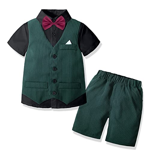 Angelwilla Boys Suit Short Dress Shirt With Bow Tie,Vest And Short Pants Set 4Pcs Kids Suit For Wedding #TOP1