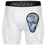 Youth Compression Padded Sliding Shorts with Soft Protective Athletic Cup Underwear for Baseball, Football , Lacrosse (White ,L)