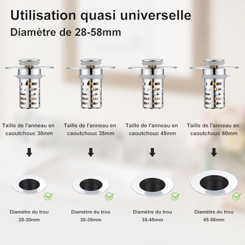 Filtre de vidange Pop-up en laiton chromé et acier robuste - 3