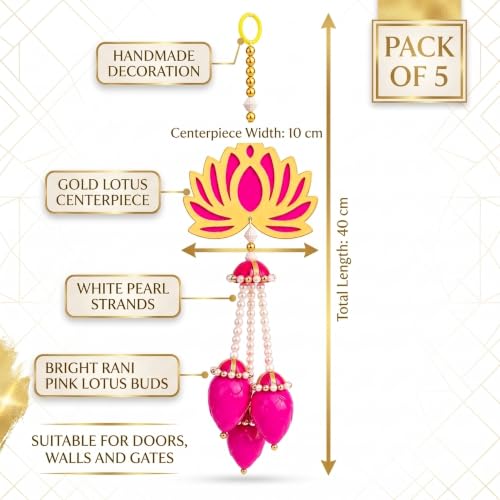 Image of JH Gallery Pearl Bead Lotus - Ganesh Chaturthi Decoration Items for Home, Handmade Ganpati Makhar & Mandap Backdrop, Temple & Wall Hanging Decor (16 Inch, Pack of 5)