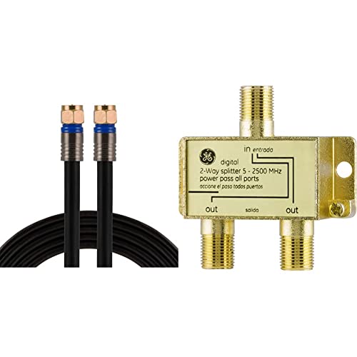 Ge Rg6 Coaxial Cable, 50 Ft. F-Type Connectors & Digital 2-Way Coaxial Cable Splitter, 2.5 Ghz 5-2500 Mhz, Rg6 Compatible, Works With Hd Tv, Satellite, High Speed Internet, Amplifier #TOP9