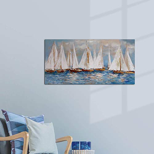 Pogusmavi Large White Sailboats Canvas Painting Wall Art Decor For Living Room Office Abstract Seascape Picture Artwork Home Bedroom Wall Decoration #TOP6