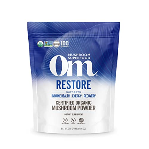 Om Organic Mushroom Nutrition Supplement, Restore: Detox, Recovery, Energy, 100 servings, 7.14oz, 200 Gram
