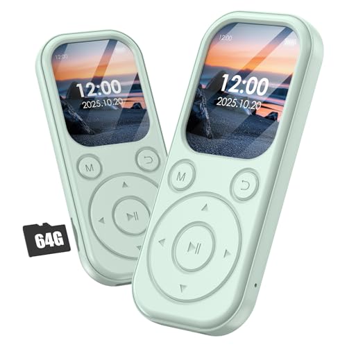 Olycism Lecteur MP3 64 Go avec Bluetooth 5.3 Lecteur de Musique Portable avec qualité sonore HiFi et Radio FM Batterie de 300 mAh Comprend des Haut-parleurs intégrés adapté au Sport,aux Voyages Vert