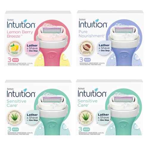 Schick Intuition Womens Razor Refills Pure Nourishment & Lemon Berry Breeze & Coconut Milk and Almond Oil Sensitive Skin Care Cartridges (Variety)