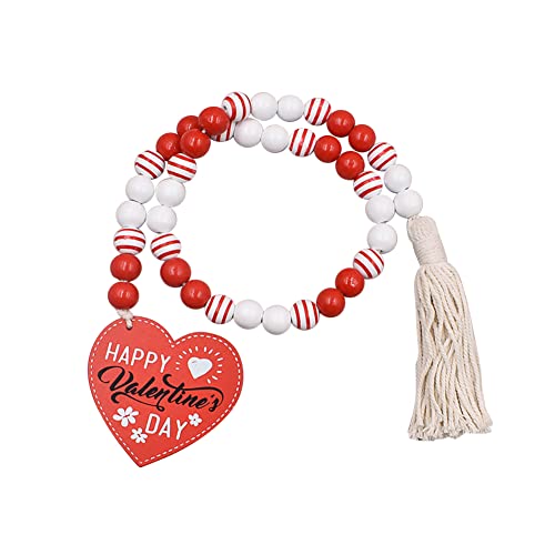 Valentine’s Day Beads Natural Wood String Bead Garland with Tassels Romantic Wooden Craft Decorations Boho Beads for Wall Hanging Decor Room Party Wedding, Type 1