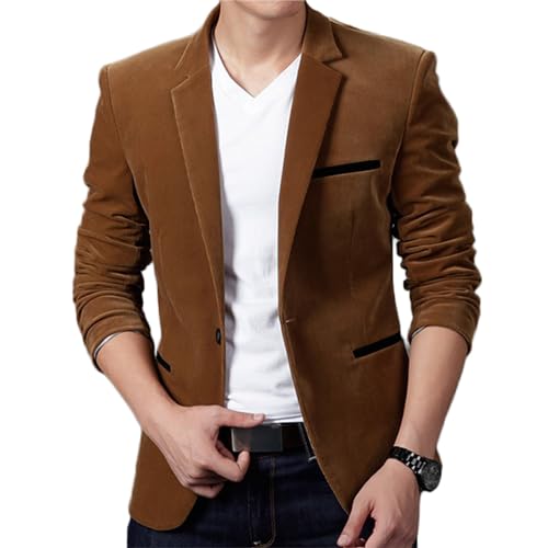 Men's Casual Corduroy Blazer Jacket Slim Fit One Button Work Wear Sport Coat