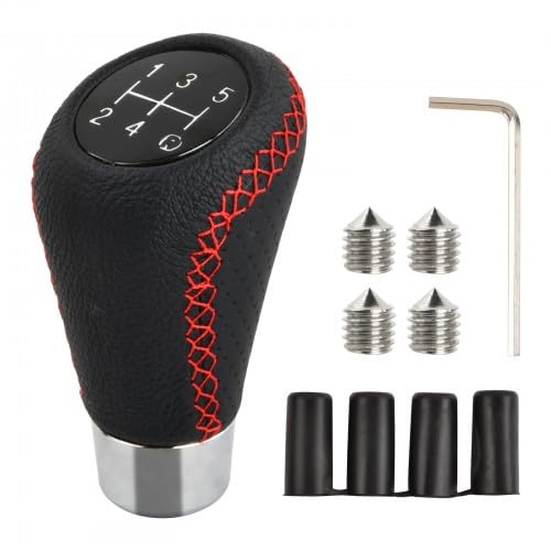 Gudalea Pomos de Palanca de Cambios, Universal Palanca de Cambios Coche Antideslizante, 5 Velocidades Pomo Palanca de Cambios con 4 Tapas Pomos 8mm 10mm 12mm 14mm, Rojo