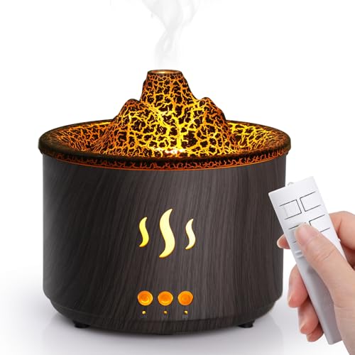 Simpeak 400ml Essential Oil Diffuser with Remote Control Volcano Shape Ultrasonic Aroma Diffuser with Timer LED Light BPA Free diffusers for home/Yoga/Office/Spa - Dark brown