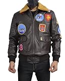 Top Jacket For Men - Tom Gun G1 Bomber Maverick Aviator Real Leather Fur Collar Flight Jacket - Cruise Brown Leather Jacket (US, Alpha, X-Large, Regular, Regular)
