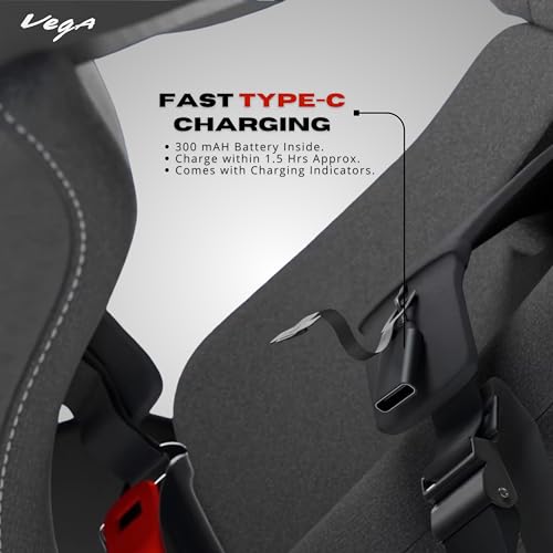 Image of Vega Bolt Bunny Premium Smart Bluetooth Full-Face Helmet - Advanced Safety, Shockproof, Aerodynamic, Comfortable Dull Black RED XL