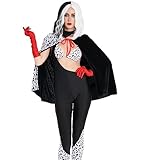 Dalmatian Costume - Women Villain Cape Outfit, Adult Halloween Festival Party Cosplay Set (M)