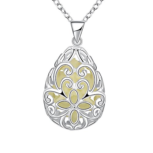 Star Jewelry Wishing Tear Drop Necklaces Fairy Tale Magical Style Hollow Glow in The Dark Steam Punk Silver Plated Pendant 46cm C Blue