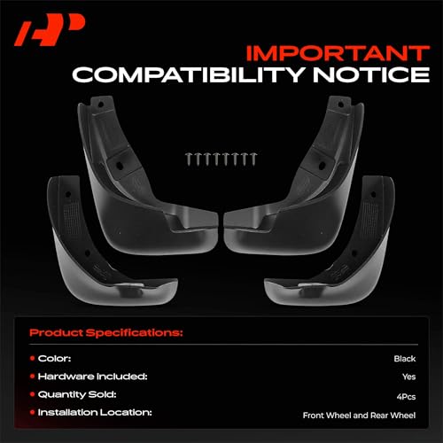 Image of A-Premium Mud Flaps Compatible with Nissan | for Versa 2012-2017 Sedan, No Drilling Required Mud Guards with Hardware Accessories, Set of 4 Front and Rear