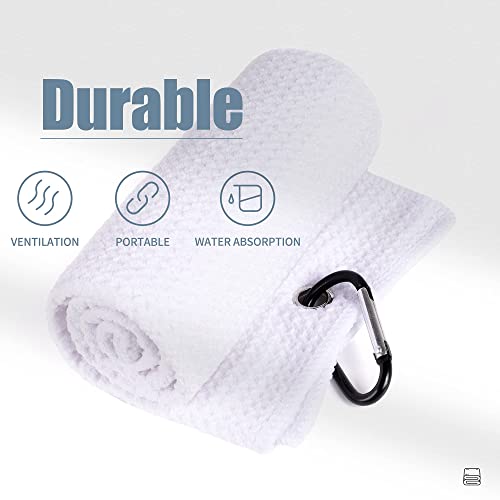 Mile High Life Tri-Fold Golf Towel | Premium Microfiber Fabric | Waffle Pattern | Heavy Duty Carabiner Clip (White) #TOP2