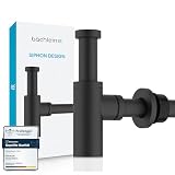 Bächlein Siphon Universel pour Lavabo et Évier – Bonde de Lavabo Design – Siphon Adaptable – Siphon Anti-Odeur avec Orifice de Nettoyage + Mode d’Emploi - Mat Noir