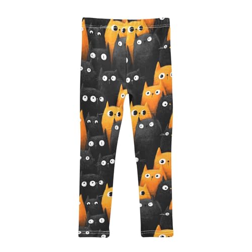 Girls Leggings Black and Orange Cats Animals Soft Toddler Leggings for Girls Kids Pants Size 4T-10T2
