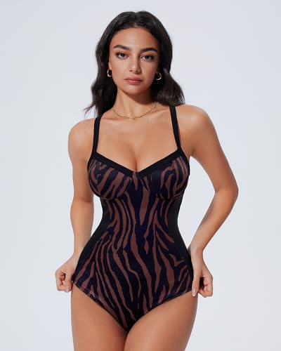 Image of SUUKSESS Womens Tummy Control One Piece Swimsuit Sexy Crisscross Back Bathing Suit