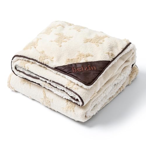 PELZIN エンボスシェルパドッグブランケット 大型犬用 - 屋内猫用防水猫ブランケット - 高耐久カウチカバープロテクター - ソフト リバーシブル スロー 家具保護 - ラージ クリームの商品画像（Amazon）