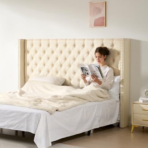 VEVOR Headboard, King Size Headboard with Adjustable Height, Comfortable Diamond Tufted for King Size Bed, W84.1 x H (54.33-60.24) x D 8.27 in, Ideal for Bedroom, Hotel, Homestay, Dormitory, Cream by VEVOR - Image 2