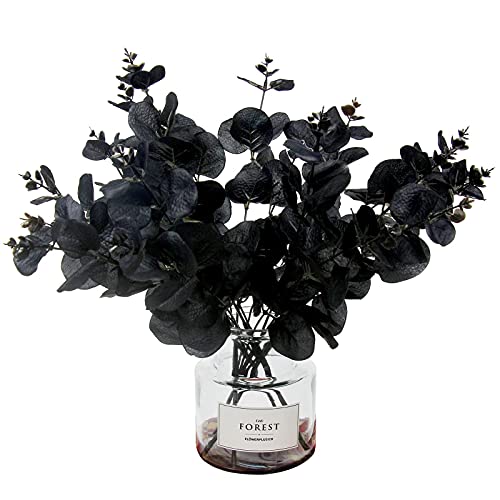 Tinsow 5 Pcs Black Artificial Eucalyptus Stems Faux Eucalyptuses Branches Black Leaf Halloween Centerpiece Halloween Home Decor (Black, 5) #TOP26