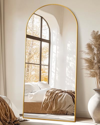 Suidia Arched Full Length Mirror, 71"x32" Floor Mirror Freestanding, Floor Standing Full Body Mirror with Stand for Bedroom, Hanging Mounted for Living Room Cloakroom, Gold