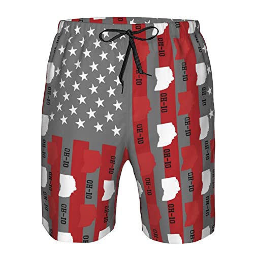 Men's Hawaiian Novelty Oh-Io State Quick Dry with Side Pocket Mesh Lining Swim Trunks