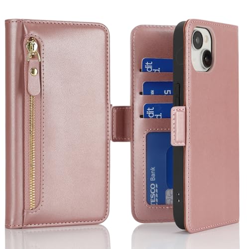 Étui portefeuille iPhone 15 Havaya en cuir synthétique or rose avec porte-cartes chic