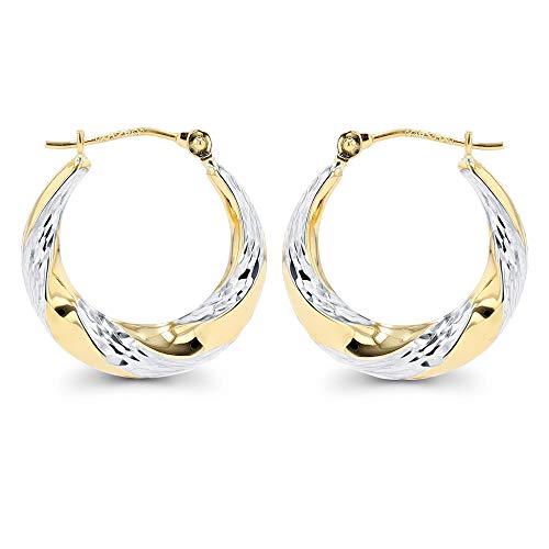 14K Gold Polished & Satin Twisted Hoop Earrings For Women | 4x20mm Hoops | Earrings For Sensitive Ears | Solid Gold Earrings For Women2