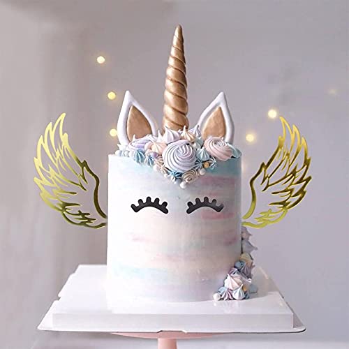 Unicorn Cake Topper Kit Birthday Decorations With Eyelashes Reusable Gold Horn And Wings Unicorn Party Supplies For Birthday Party Wedding Baby Shower #TOP4