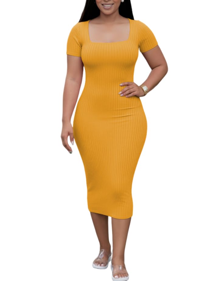 Image of TOPSRANI Women Sexy Midi Dress Bodycon Casual Sleeveless Basic Ruched Tank Summer Club Party Dresses