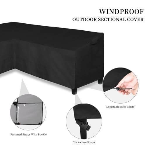 Image of Easy-Going 600D Patio V-Shaped Sectional Sofa Cover, Heavy Duty Outdoor Sectional Cover, Waterproof Furniture Cover with Air Vent 85 inch L (on Each Side) x 33.5 inch D x 31 inch H, Black