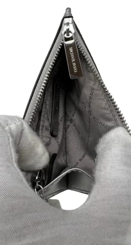 Michael Kors Jet Set Travel Zip Top Key Chain Coin Pouch Silver Signature Logo #TOP3