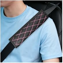 Car Seat Belt Cover, 2PCS Leather Breathable Comfortable Vehicle Seatbelt Pads for Neck & Shoulder, Automotive Interior Seat Strap Protecter Cushion, Universal for SUV Sedan Truck Black/Pink
