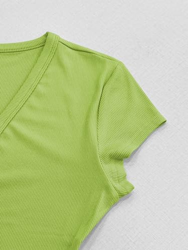 Image of Albe Rita Women Short Sleeve T-Shirt Cap V Neck Shirts for Women Ribbed Casual Top Knit Slim Fit for Summer