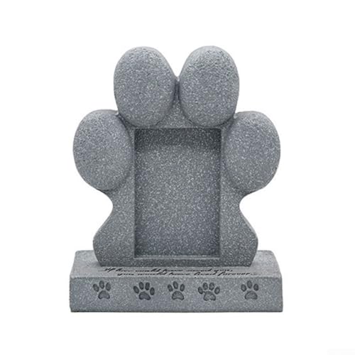 Piedra conmemorativa de mascotas con diseño de huellas para uso en jardín, marcador de resina para tumba de perro y gato con marco de fotos (lápidas para mascotas)