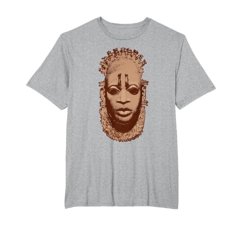 African Mask Queen of Benin, Nigeria Idia Iyoba Tribal Art T-Shirt, Men's Big and Tall, Heather Grey, 3X Tall